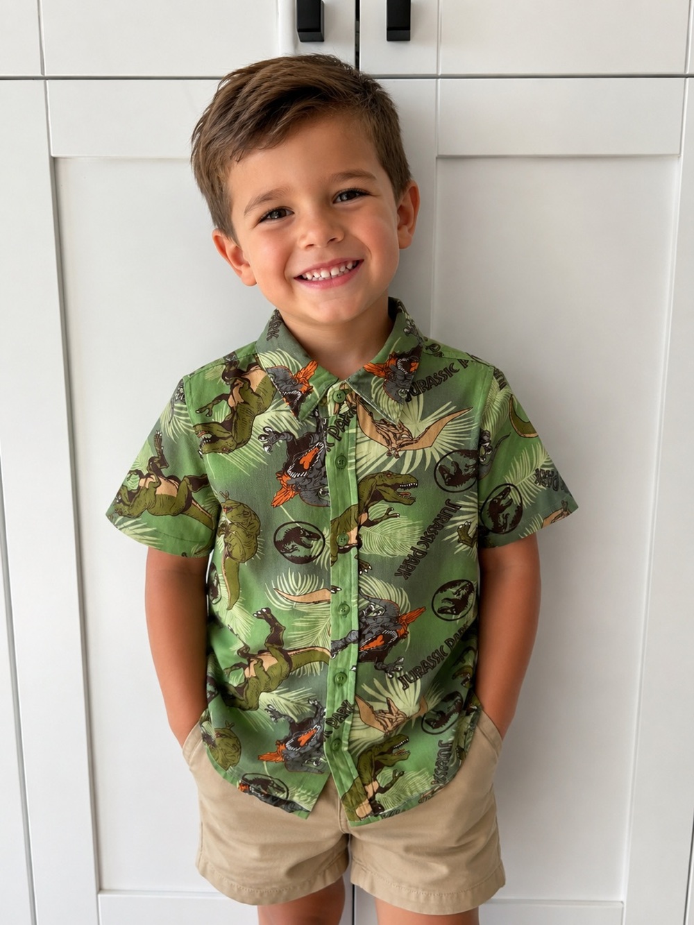 Jurassic Park Print Boys 4/6 yr Short Sleeve Shirt for Kids
